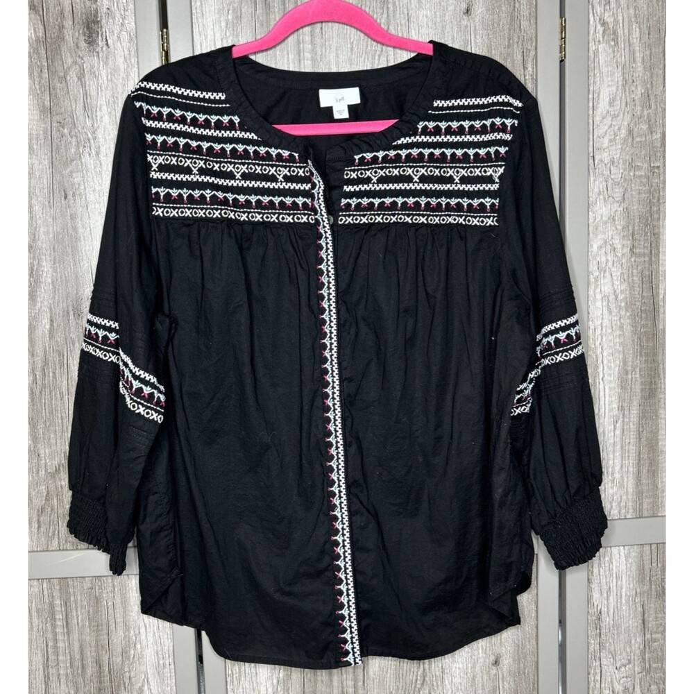 J Jill Peasant Top Embroidered Boho Peasant